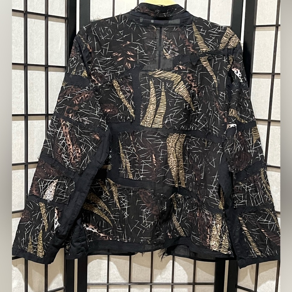 Chico's Elegant Black Cotton/SILK Blend WHISPY TATTERED UNIQUE JACKET SIZE 3(16) - Picture 4 of 12